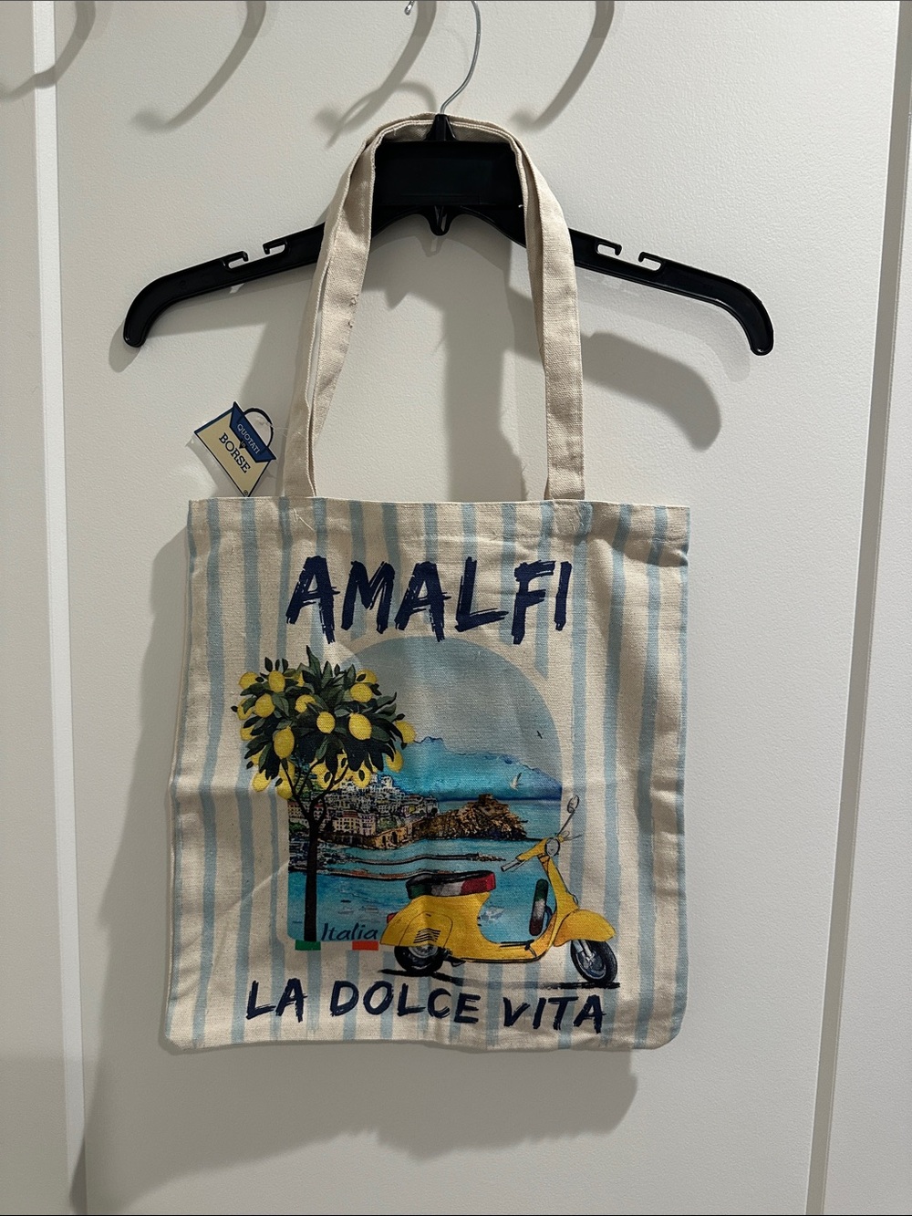 Amalfi La Dolce Vita Canvas Tote - Yellow Scooter